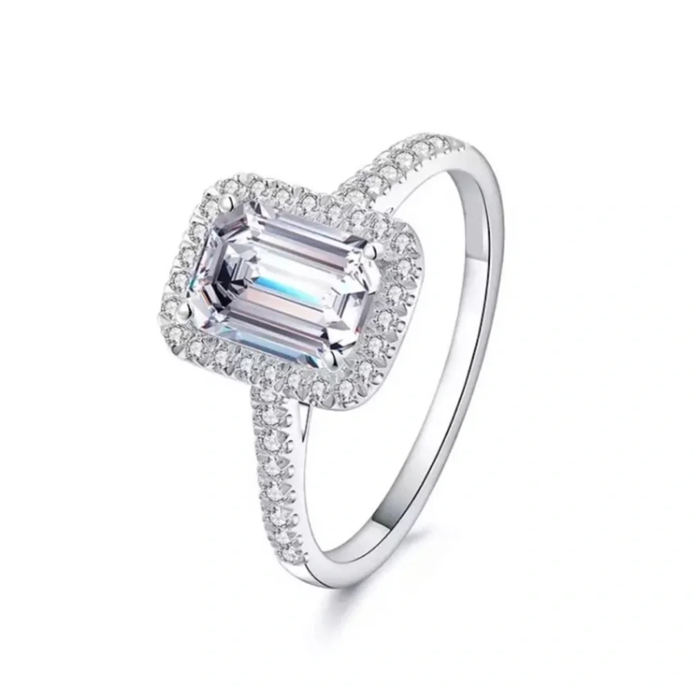 Engagement Style Emerald Cut Silver Ring